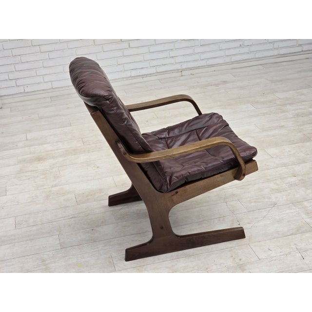 Scandinavian Armchair in Brown Furniture Leather, 1970s For Sale - Image 12 of 18