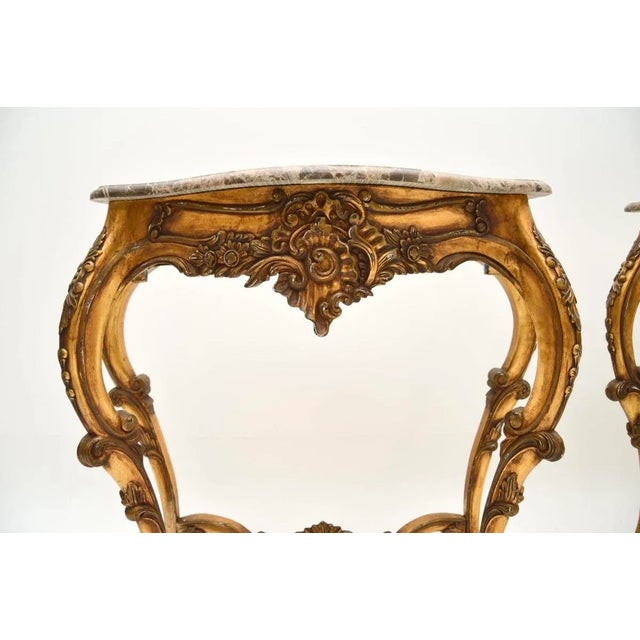 Vintage French Console Tables in Gilt Wood with Marble Top, 1950, Set of 2 For Sale - Image 9 of 13