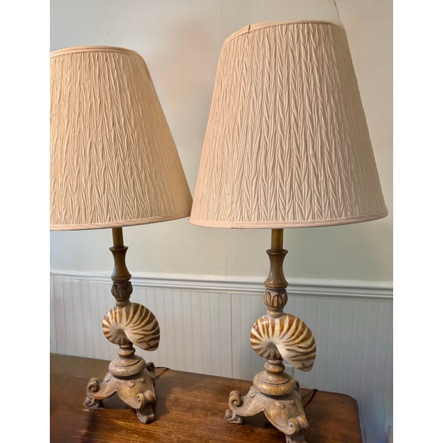 Mid 20th Century Nautilus Shell Table Lamps - a Pair For Sale - Image 9 of 12