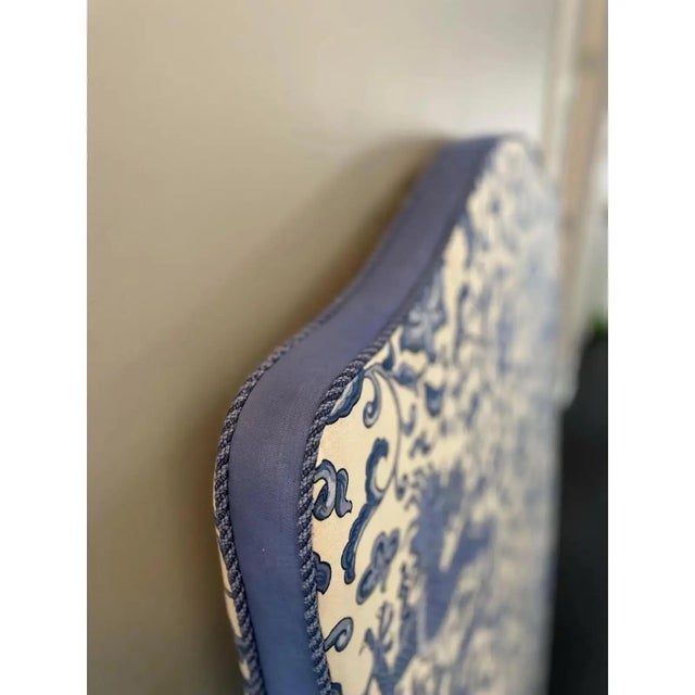 2020s Blue & White Custom Chinoiserie Upholstered Twin Headboard For Sale - Image 5 of 6