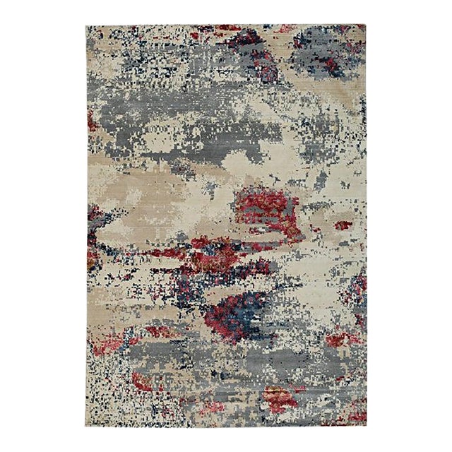 5x8 Gray Hand-Knotted Wool Viscose Pixelated Hues Abstract Modern Carpet Rug For Sale