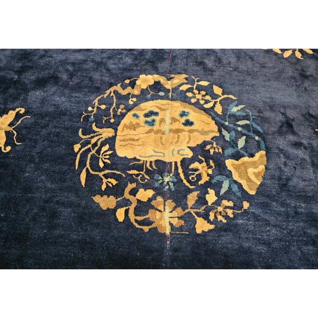 Antique Chinese Art Deco Rug, Hand-Knotted Wool Pile, Floral Motifs, 1900s For Sale - Image 10 of 13