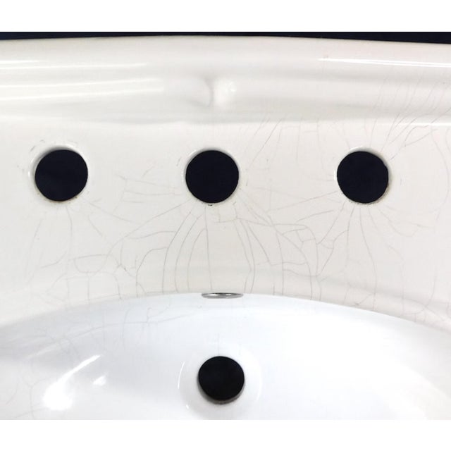 1980s Large 36" Wide White Porcelain Console Sink With Porcelain Legs For Sale - Image 5 of 18