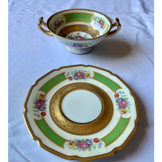 Antique Tressemanes & Vogt Limoges "La Cloche" Cream Soup Bowls & Saucers - Set of 12 For Sale - Image 11 of 18