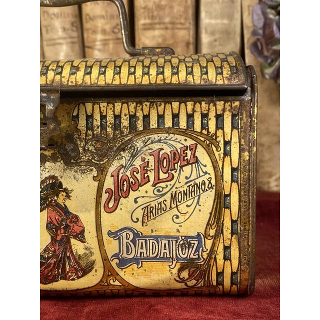 Antique Art Nouveau Tin Box with Sangay Coffee Advertising For Sale - Image 9 of 11