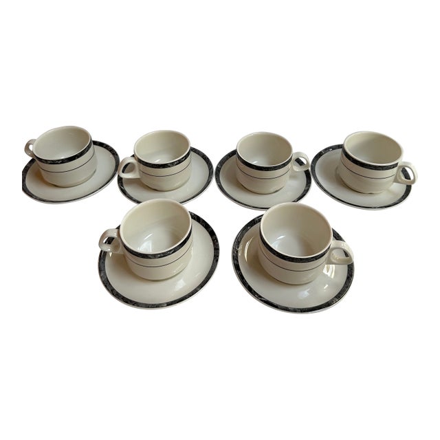 1980s Villeroy & Boch 6 Coffee/Tea Cups and Matching 6 Saucers Made in Luxembourg For Sale