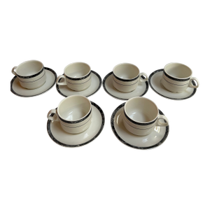 1980s Villeroy & Boch 6 Coffee/Tea Cups and Matching 6 Saucers Made in Luxembourg