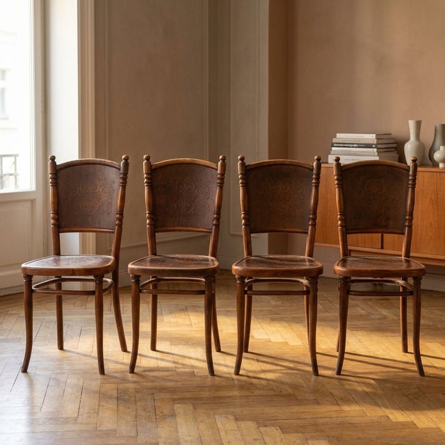 Vintage Bentwood Chairs by Jacob & Josef Kohn, 1950s, Set of 4 For Sale - Image 9 of 9