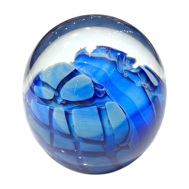 Stunning Robert Eickholt Signed Sculptural Blue Paperweight Ohio Art Glass For Sale - Image 15 of 16