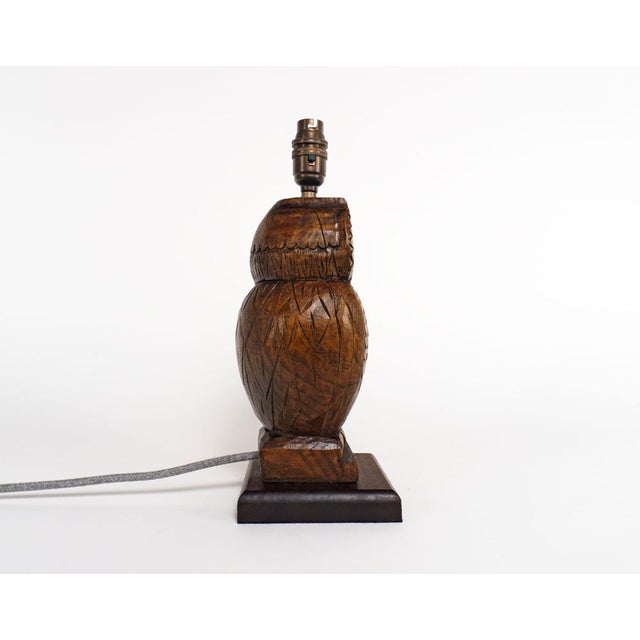 Vintage English Carved Oak Owl Table Lamp, 1950s For Sale - Image 4 of 7