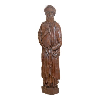 1920s Large Antique Religious Hand Carved Wood Moses Folk Art Sculpture Statue Figure For Sale