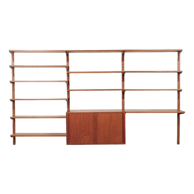 Mid Century Danish Hg Teak Wood Modular Wall Unit Shelving & Bookcase For Sale