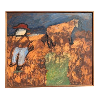Sylvia Rutkoff | "The Cowboy" | Mixed Media Figurative | Oil, Sand & Gesso on Masonite | New York Postwar Avant-Garde For Sale