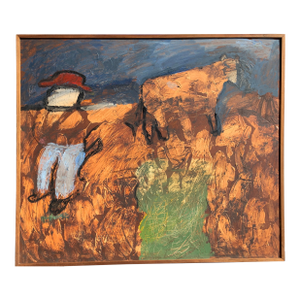 Sylvia Rutkoff | "The Cowboy" | Mixed Media Figurative | Oil, Sand & Gesso on Masonite | New York Postwar Avant-Garde