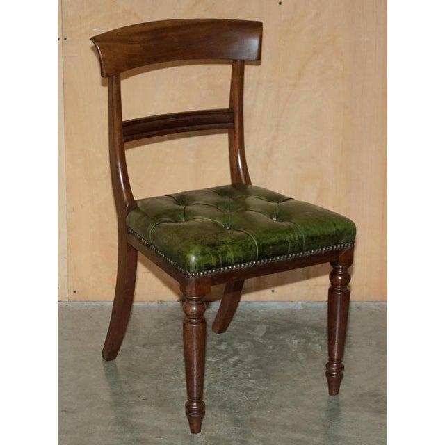 Four Fine Antique Victorian Green Leather Hardwood Chesterfield Dining Chairs 4, 1880, Set of 4 For Sale - Image 16 of 18
