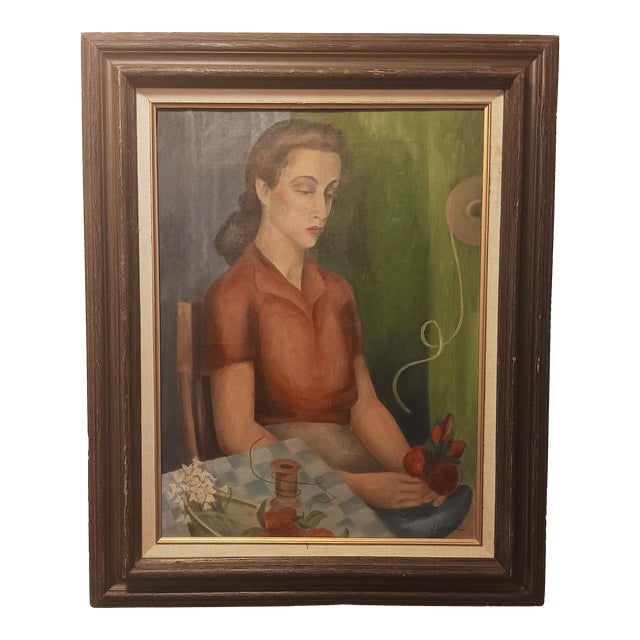 Mid 20th Century The Blind Florist, Original Oil on Canvas Painting by Noted Artist Jessie Larson, Framed For Sale