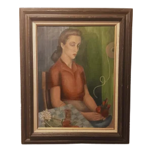 Mid 20th Century The Blind Florist, Original Oil on Canvas Painting by Noted Artist Jessie Larson, Framed