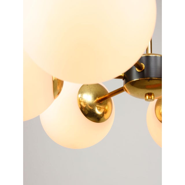 Metal Vintage Italian Six-Arm Sputnik Chandelier with Opaline Shades For Sale - Image 7 of 18