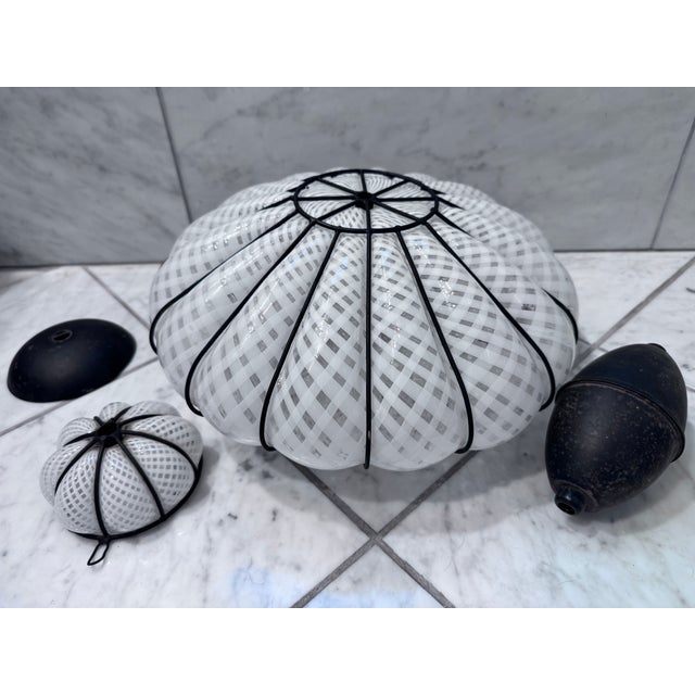Mid 20th Century Venetian Murano Latticino Caged Pendant Light For Sale - Image 9 of 9