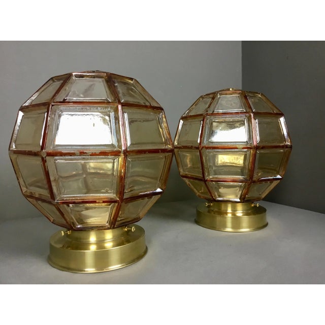 Mid-Century Modern German Facetted Glass Ceiling Lamps, 1950s, Set of 2 For Sale - Image 3 of 10