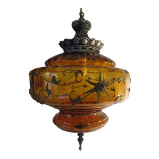 Carl Falkenstein Vintage Mid-Century Amber Swag Lamp For Sale