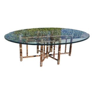 McGuire Vintage Bamboo Dining Table With Oval Glass Top For Sale