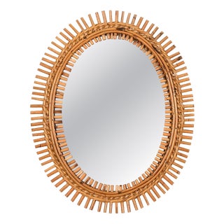 Organic Oval Mirror in Bamboo, Rattan and Wicker by Franco Albini, Italy, 1960s For Sale