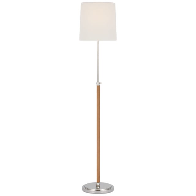 Modern Thomas O'Brien by Visual Comfort Signature Bryant Wrapped Floor Lamp in Polished Nickel and Natural Leather with Linen Shade For Sale - Image 3 of 3