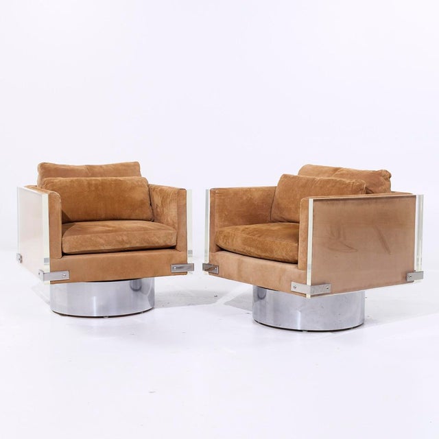 Mid-Century Modern Richard Himmel Mid Century Lucite Swivel Lounge Chairs - Pair For Sale - Image 3 of 9