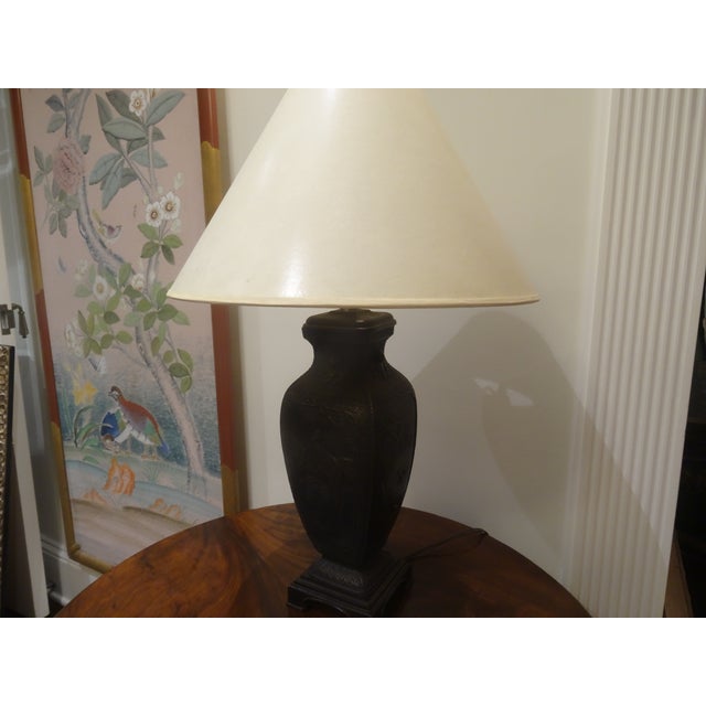 Wood Vintage Chinese Bronze Lamp For Sale - Image 7 of 8