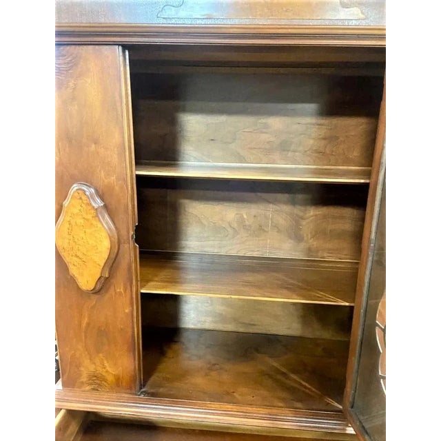 Early 20th Century Antique Spanish Revival Walnut and Burlwood China Cabinet For Sale - Image 4 of 9