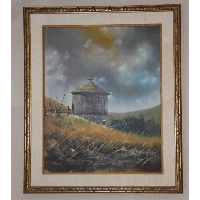 1960s Vintage Hector Salas Framed Oil on Canvas Outhouse Rural Landscape Painting For Sale - Image 4 of 13