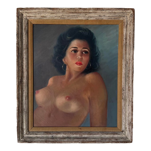 1960’s Vintage Female Nude Portrait Oil Painting on Canvas – Framed For Sale