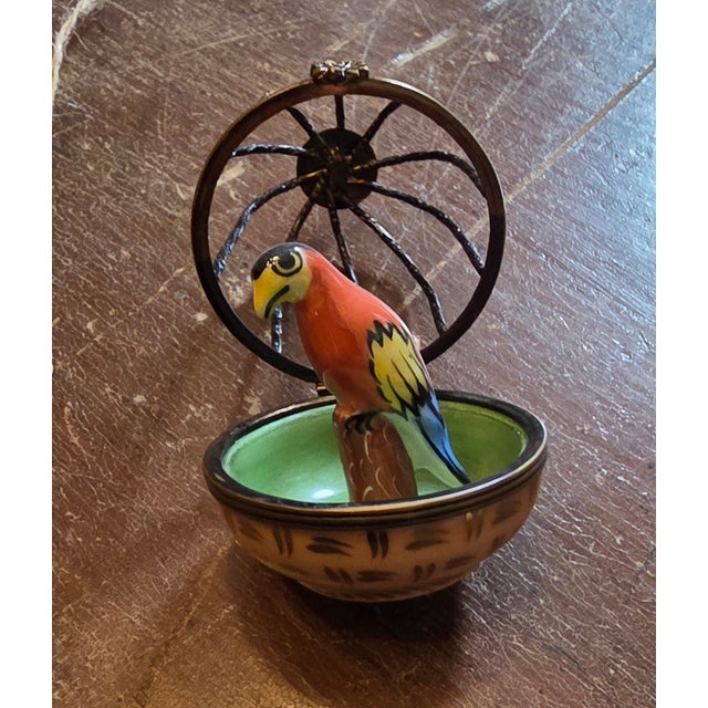 Vintage Limoges Porcelain Caged Parrot Box For Sale - Image 4 of 8