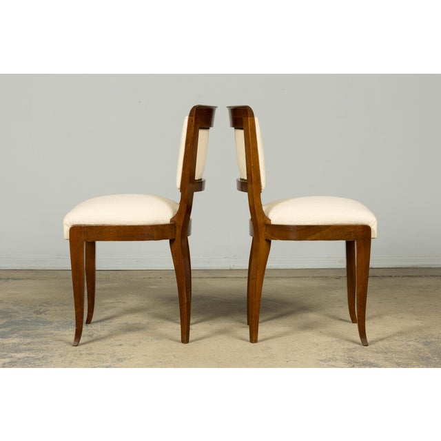 Set of 6 French Art Deco Walnut Dining Chairs in Ivory Ribbed Upholstery, 1930s For Sale - Image 12 of 18