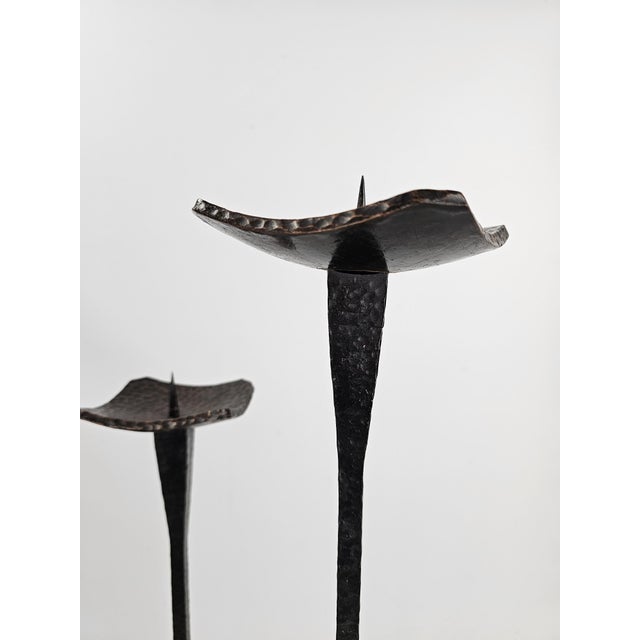 Brutalist Hammered Metal Double Candleholder, 1960s For Sale - Image 10 of 10