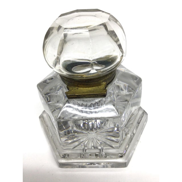 Late 20th Century Crystal Brass Lidded Ink Well For Sale - Image 5 of 10