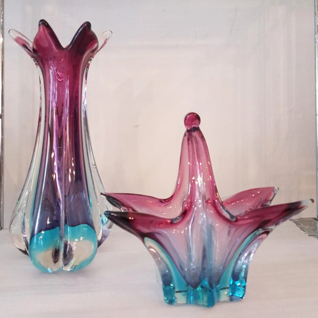 Murano Vase and Bowl with Handle, 1950s, Set of 2 For Sale - Image 4 of 5