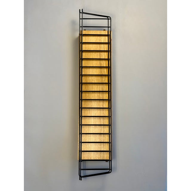 Floating Wall Shelf in Oak Veneer and Black Metal, 1960s For Sale - Image 11 of 14