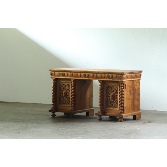 Brown Mid-Century Danish Hand-Crafted Sculptural Oak Desk, 1960s For Sale - Image 8 of 18