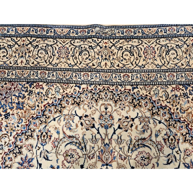 Persian Vintage Exceptionally Fine Nain Habibian Area Rug, Hand-Knotted Wool & Silk, Floral Pattern, 6x10, Ivory & Blue For Sale - Image 3 of 9