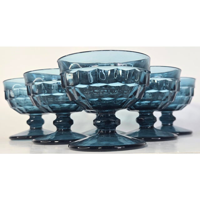Blue Vintage Aquamarine Honeycomb Champagne Coupes- Set of Six For Sale - Image 8 of 13