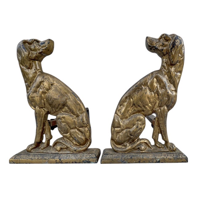 Bronze Dogs Fireplace Andirons, 1930s, Set of 2 For Sale