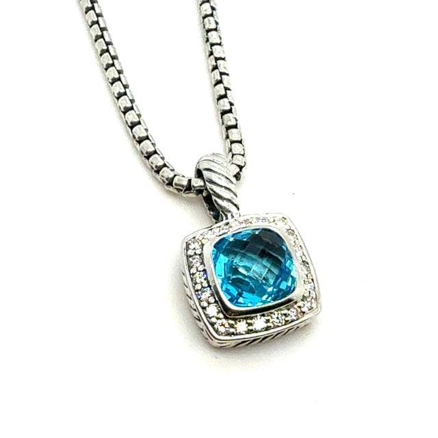 Authentic David Yurman Blue Topaz Diamonds Necklace 18" Sterling Silver Estate DY806 Retail: $989.00 This elegant...
