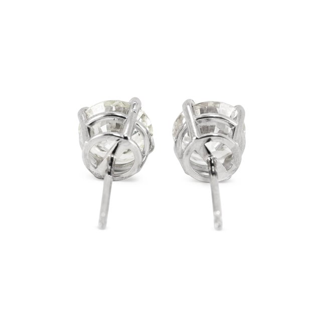 Early 21st Century Unisex 14k White Gold 2.14ctw Round Cut Diamond 4 Prong Push Back Stud Earrings, A Pair For Sale - Image 5 of 8