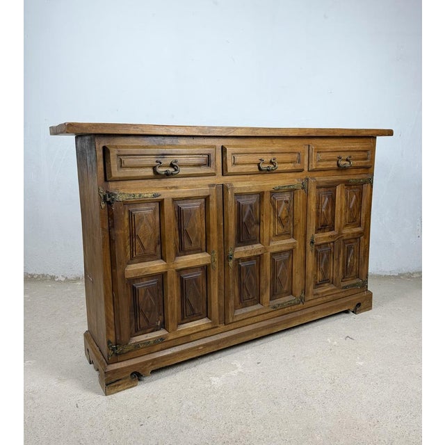 Spanish Rustic Walnut Sideboard with Three Drawers, 1930 For Sale - Image 10 of 12