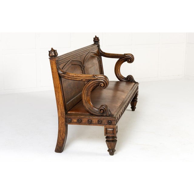 19th Century English Oak Gothic Bench For Sale - Image 4 of 11