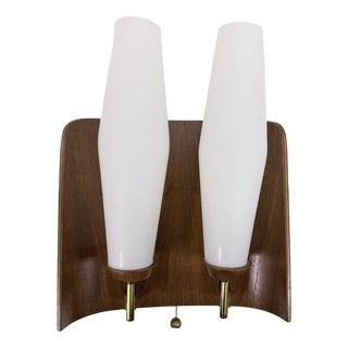 Danish Double Wall Lamp in Teak and Glass, 1960s For Sale