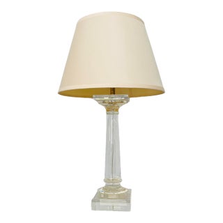 Restoration Hardware Saxon 28” Solid Crystal Glass Table Lamp – Neoclassical Doric Column, Original Shade For Sale