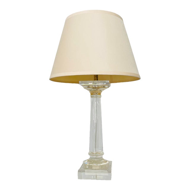 Restoration Hardware Saxon 28” Solid Crystal Glass Table Lamp – Neoclassical Doric Column, Original Shade For Sale
